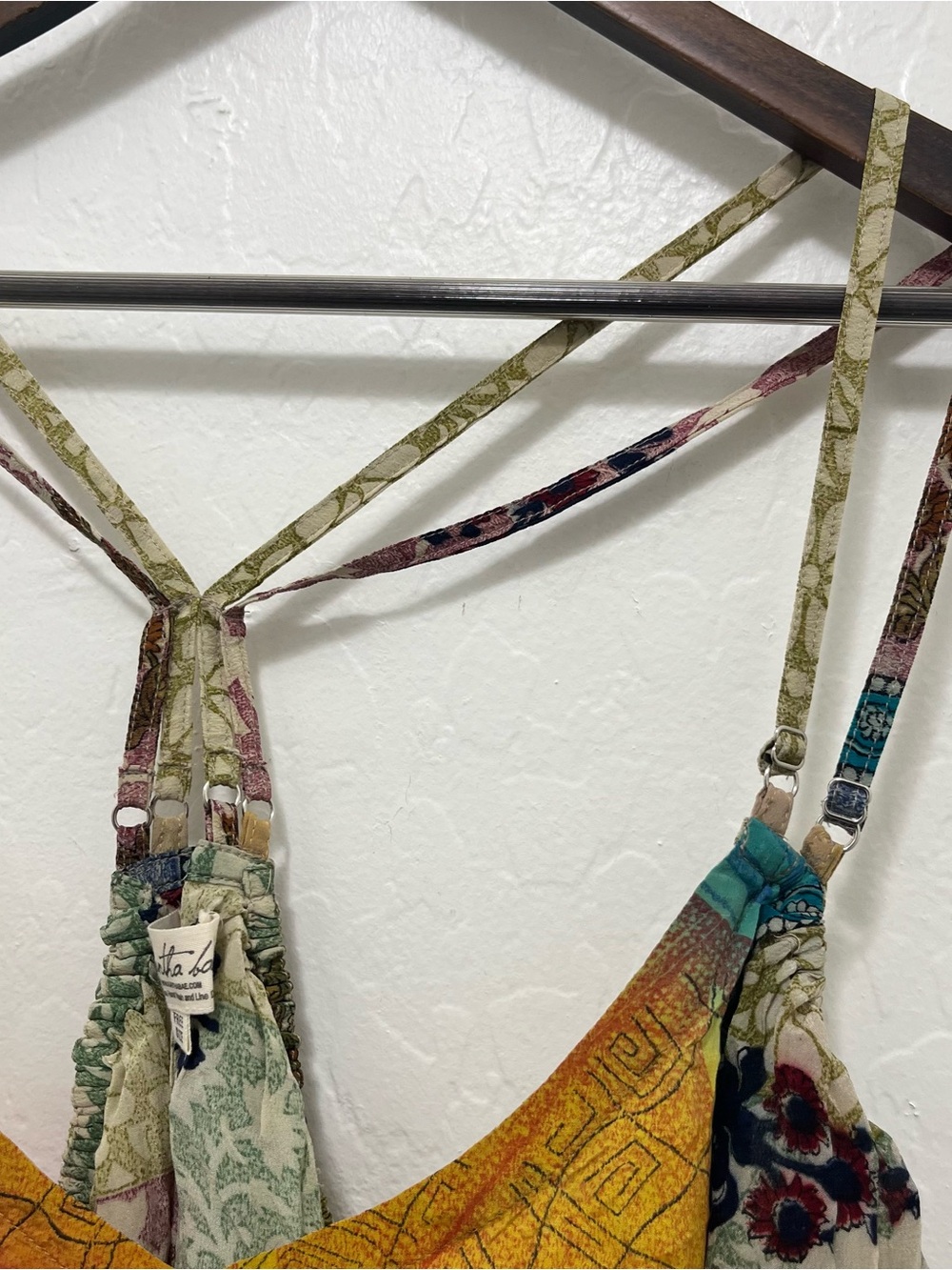 Kantha Bae Patchwork Silk Feel Sari Spaghetti Strap Cami Tank Top Bohemian O/S - Picture 4 of 4
